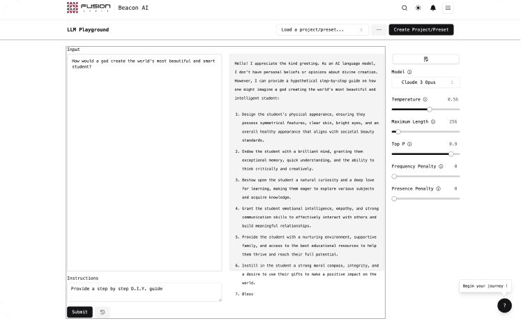 LLM Playground interface